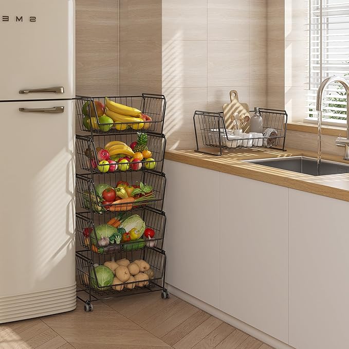 PUSDON Stackable Metal Storage Carts, Dual Use Shelf - Image 6