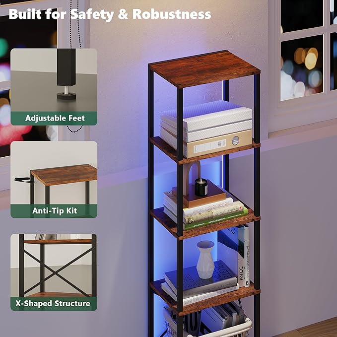 5-Tier Bookshelf, Tall Narrow Bookcase - Image 5