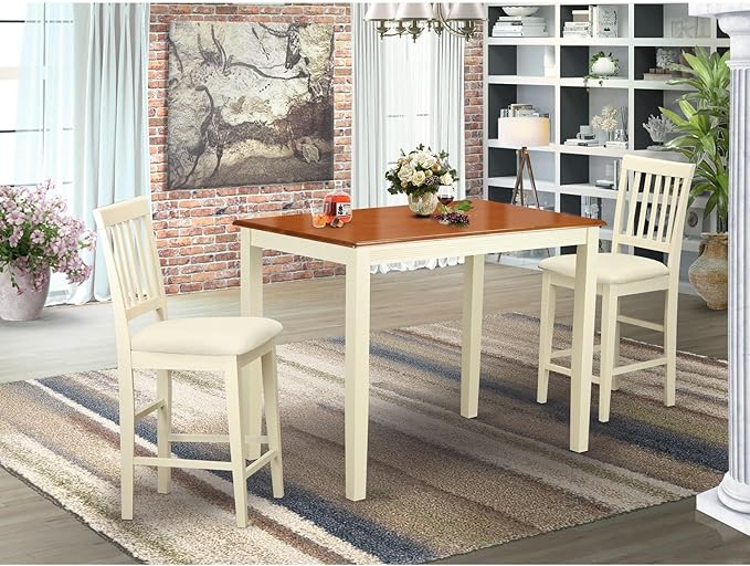 East West Furniture YAVN3-WHI-C 3 Piece Kitchen Counter Height Dining Table Set - Image 6