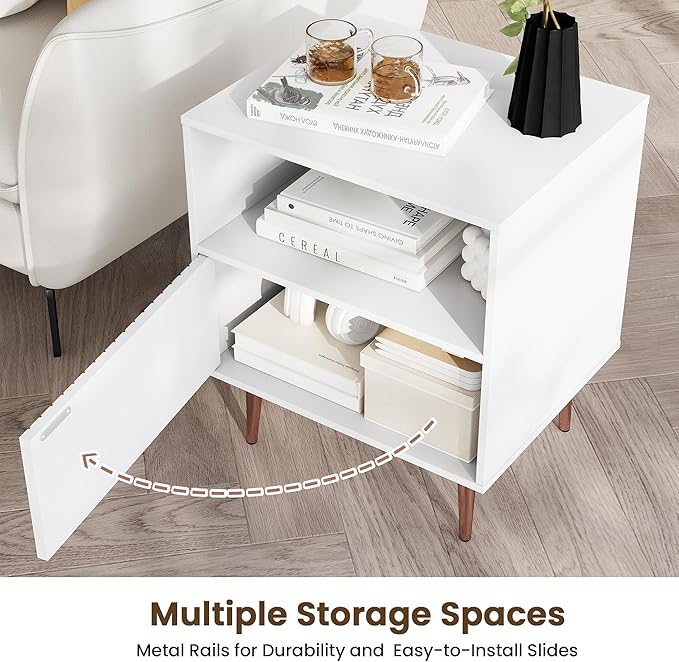 White Night Stand Set 2, Modern Bedside Table - Image 4