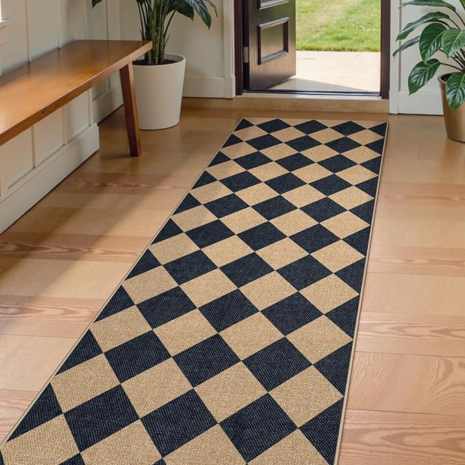 Lahome Checkered Easy Jute Runner Rug, 2x8 Hallway Kitchen Runner Rug Non Slip by Lahome