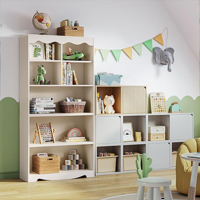 LINSY HOME 5-Shelf Bookcase Wooden, Open Floor Standing Cube Shelf Bookcase - Image 8