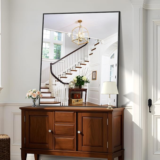 KOCUUY Black Bathroom Mirror, Living Room, Hang Horizontal/Vertical - Image 4