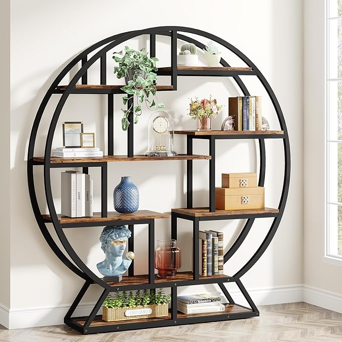 Tribesigns Bookshelf, Round Bookshelves Etagere Bookcase, 63 Inch Industrial - Image 3