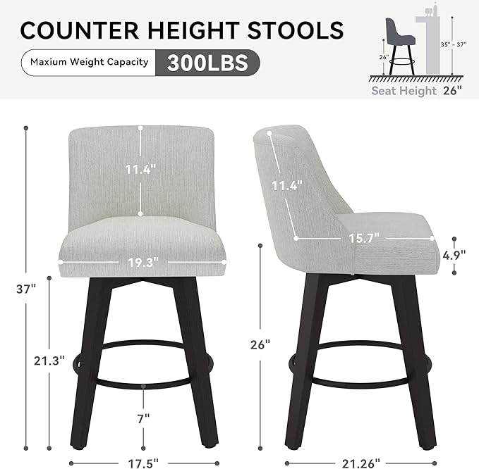 Counter Height Swivel Bar Stools Set of 3, 26 Inch Bar Stools - Image 2
