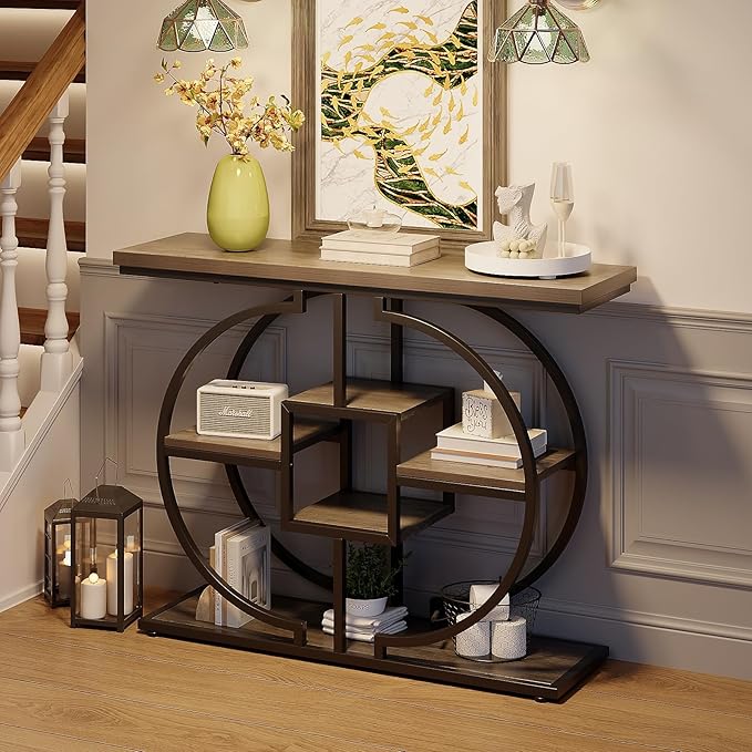 GiftGo Narrow Console Table for Entryway Industrial 4-Tier Sofa Table Behind - Image 6