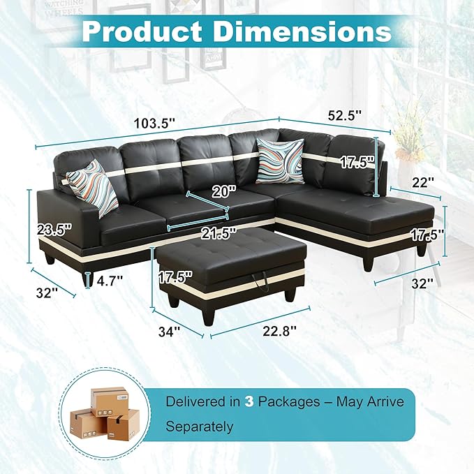103.5" Oversized Sectional Couch, L Shaped Couch - Image 2