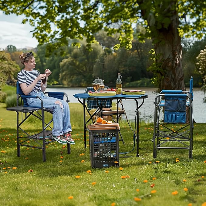 EVER ADVANCED 2 Piece Tall Folding Chair 30.7" Seat Height Directors Chair High - Image 2