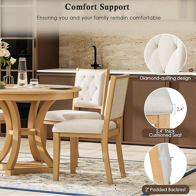 Merax 5-Piece Extendable Round Dining Table Set 42"-58" Retro Functional Table - Image 6