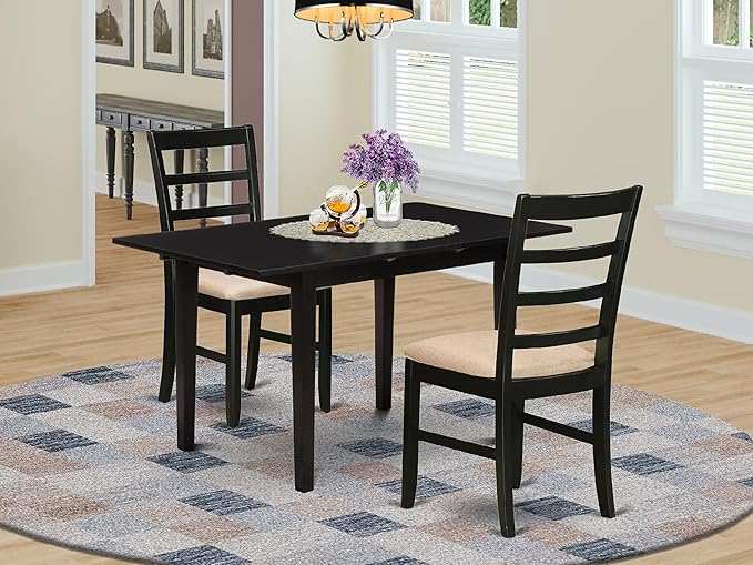 East West Furniture NOPF3-BLK-C 3 Piece Dining Room Table Set Contains a - Image 2