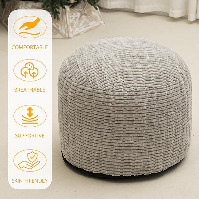 Round Stuffed Pouf Ottoman for Foot Rest, Storage Ottoman Pouf Foot Stool - Image 6