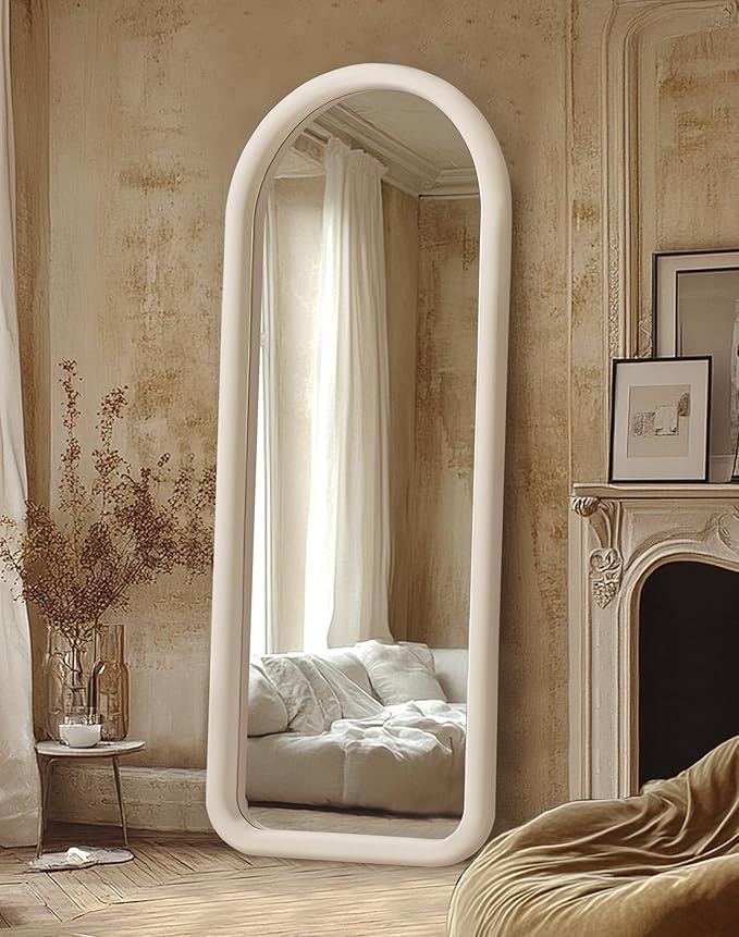Delma Arched Full Length Mirror, Free Standing Floor Velvet Frame Mirror - Image 8