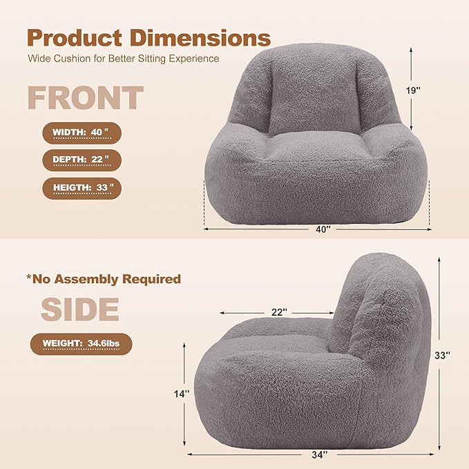 Homguava Bean Bag Chairs for Adults, Giant Beanbag Couch Adult Bean Bag Chair - Image 2
