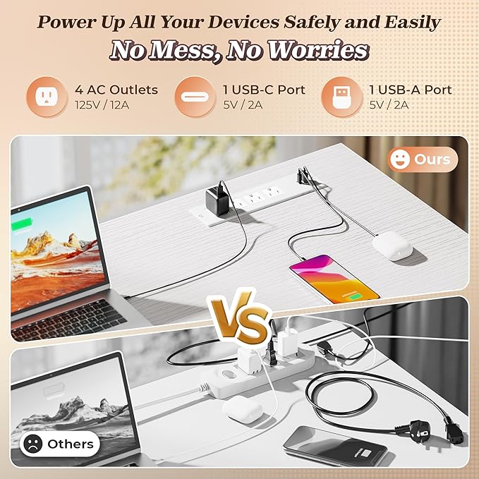 PRAISUN 53" L Shaped Desk with Power Outlets and USB-C Port, Reversible - Image 4