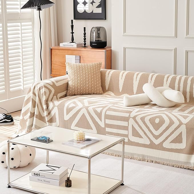 STACYPIK Reversible Khaki Beige Couch Cover Boho Couch Cover - Image 2