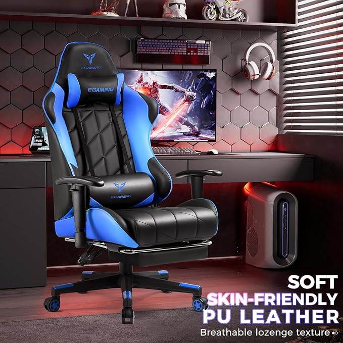 Gaming Chair with 3D Adjustable Armrests, Cow Print Design, Ergonomic Office - Image 6