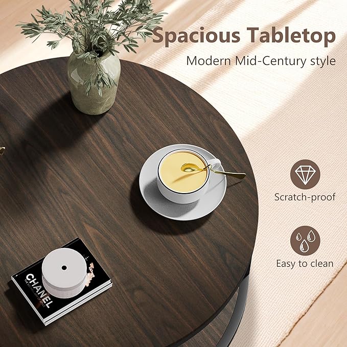 NSdirect 36 inches Round Coffee Table, Rustic Wooden Surface Top & Sturdy Metal - Image 3