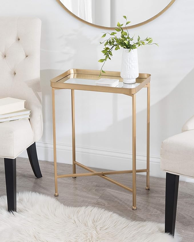 Kate and Laurel Celia Modern Mirrored Tray Side Table, Foldable Rectangular End - Image 2