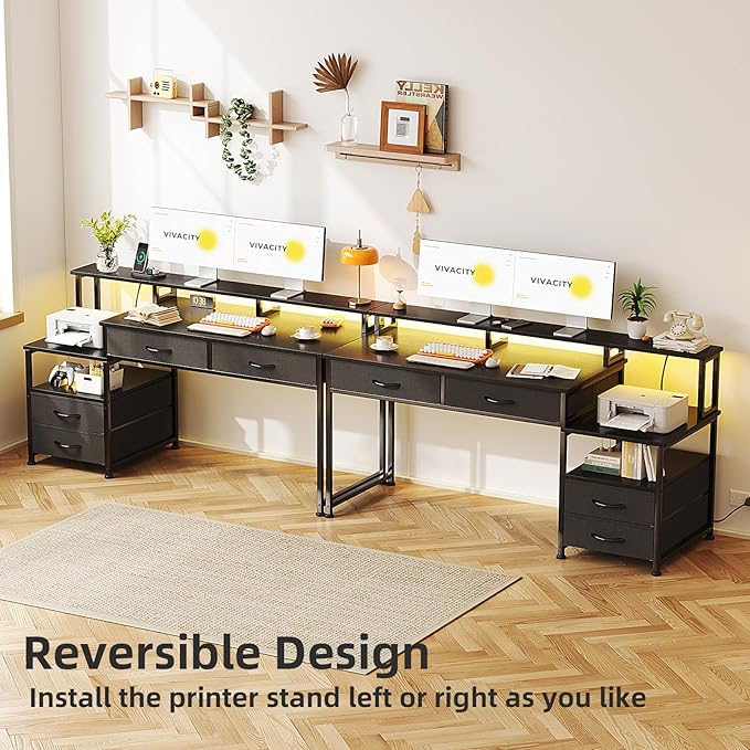 53" Computer Desk with 4 Drawers & Power Outlets, Reversible Home Office Desk - Image 7