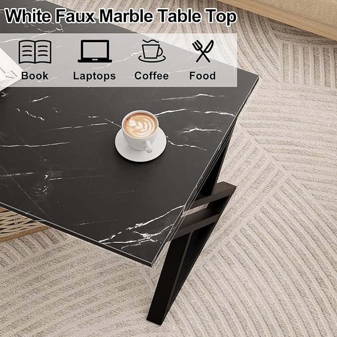 Coffee Table Living Room Table Black Center Table, Simple Modern Faux Marble - Image 5