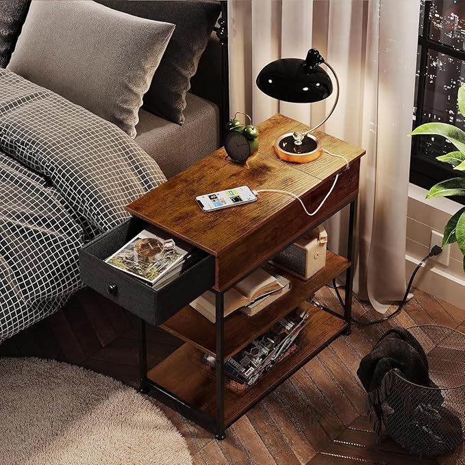 WLIVE Narrow Side Table with Charging Station, End Table - Image 7