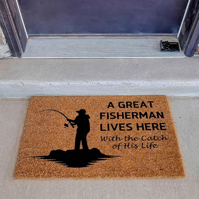 Funny Coir Doormat with A Great Fisherman Lives Here with The Catch of His Life - Image 3