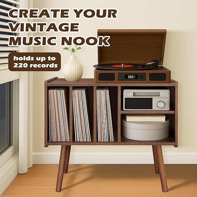 Record Player Stand with Vinyl Storage, Wooden Record Player Table with 5 - Image 3