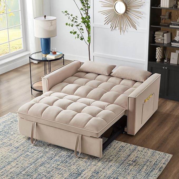 KEIKI Velvet Loveseat Convertible Sofa Bed Sleeper Chair - Image 2
