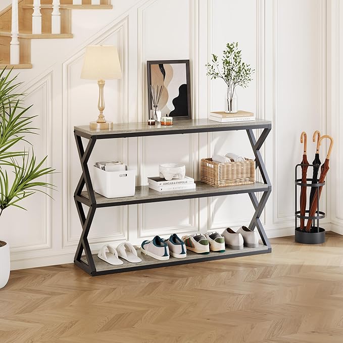 Industrial 3-Tier Console Table, Rustic Long Entryway Sofa Table - Image 7