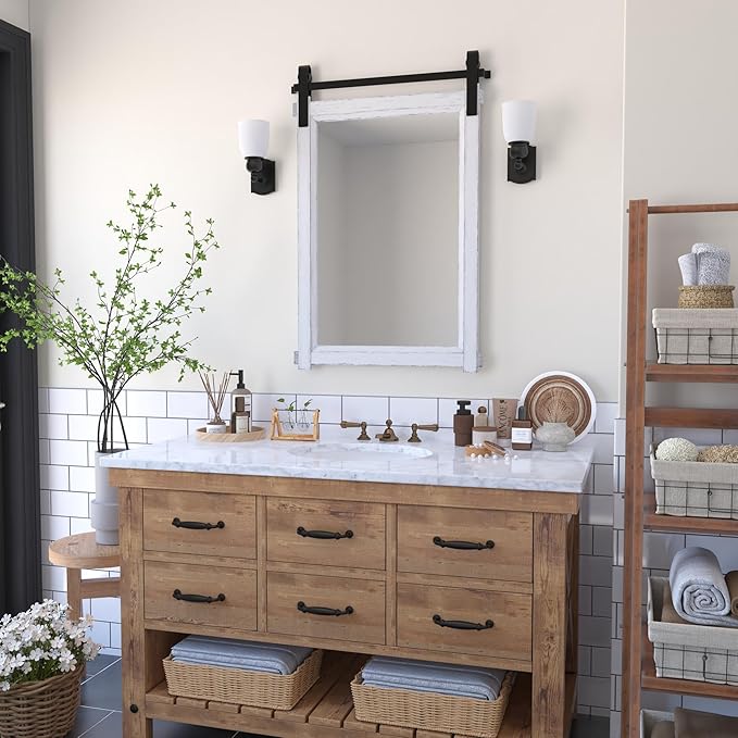 Rustic Barn Door Mirror: 24"x36" White Farmhouse Wood Frame - Image 4
