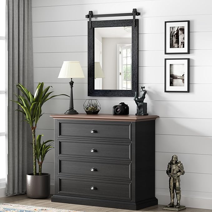 Farmhouse Bathroom Mirror for Over Sink 22”x32” Black, Rustic Western Barn - Image 2