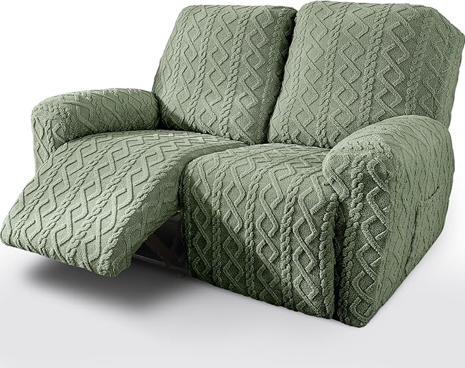 vctops 6 Pieces Geometric Jacquard Plush Recliner Loveseat Slipcovers Soft by vctops