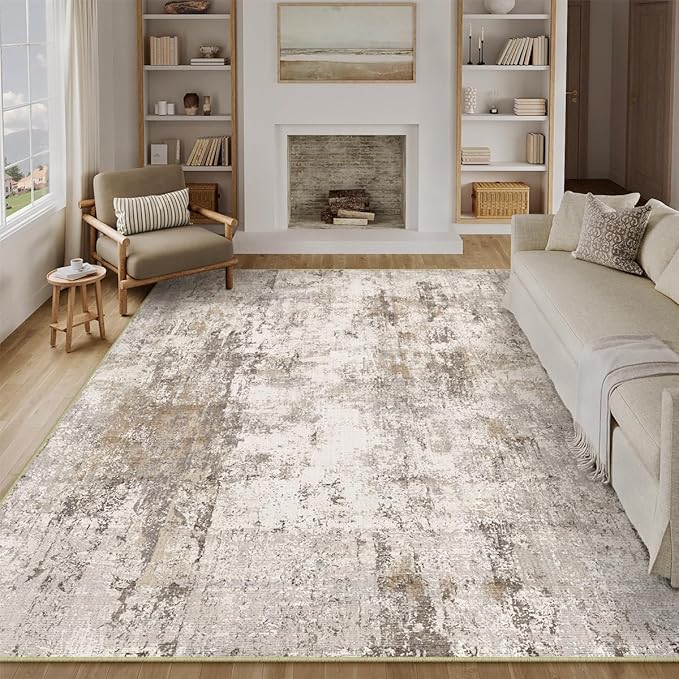 8x10 Washable Area Rug Brown Grey Neutral Abstract Living Room Bedroom Large - Image 5