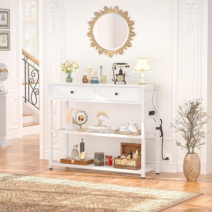 Ecoprsio Entryway Table with Outlets and USB Ports, Console Table with 2 Drawers - Image 6