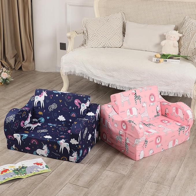 Rainbow Unicorn Kids Sofa, 2-in-1 Kids Couch Fold Out, Convertible Sofa to Bed - Image 7
