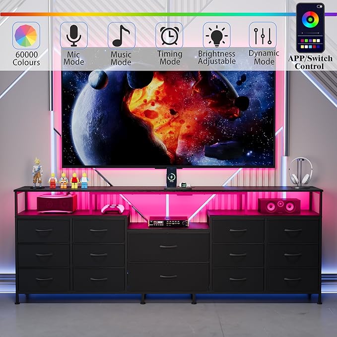 70.9" W Large TV Stand for 65/75/80 inchs TVs, 14 Drawer Long Dresser - Image 4
