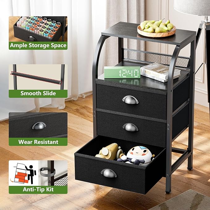 Night Stand Nightstand with Drawer Black Nightstands Storage Night Stands 3 - Image 5