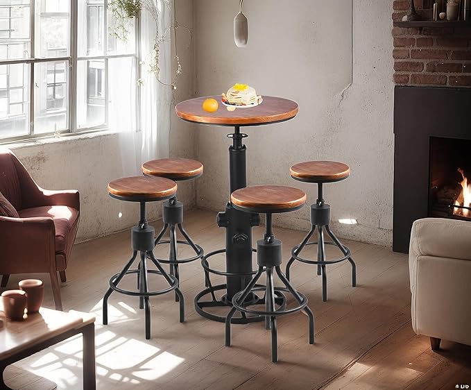 Diwhy Industrial Vintage Kitchen Counter Height Adjustable Bar Stool, Farmhouse - Image 9