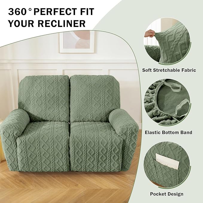 vctops 6 Pieces Geometric Jacquard Plush Recliner Loveseat Slipcovers Soft - Image 4