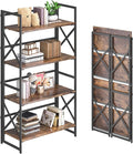 4NM 4 Tiers No Assembly Book Shelves, 41.3" H Folding Bookshelf Bookcase Open by 4NM