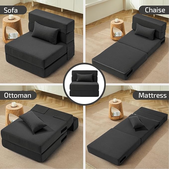 Folding Sofa Bed with Pillow- Convertible Chair Floor Couch & Sleeping Mattress - Image 5