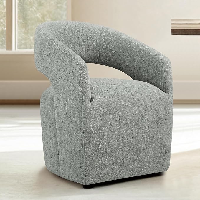 Upholstered Dining Chairs with Casters No Assembly Modern Barrel Armchair with - Image 2