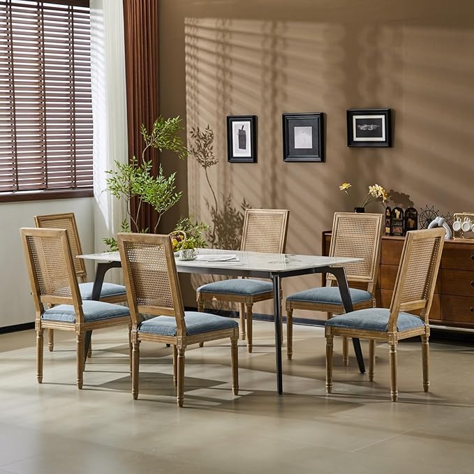 Merax Upholstered Solid Wood Dining Chairs Set of 6, French Country Style - Image 5