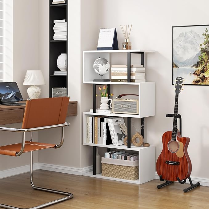 Yusong Geometric Bookcase, S Shaped Bookshelf 4-Tier Book Shelves - Image 2