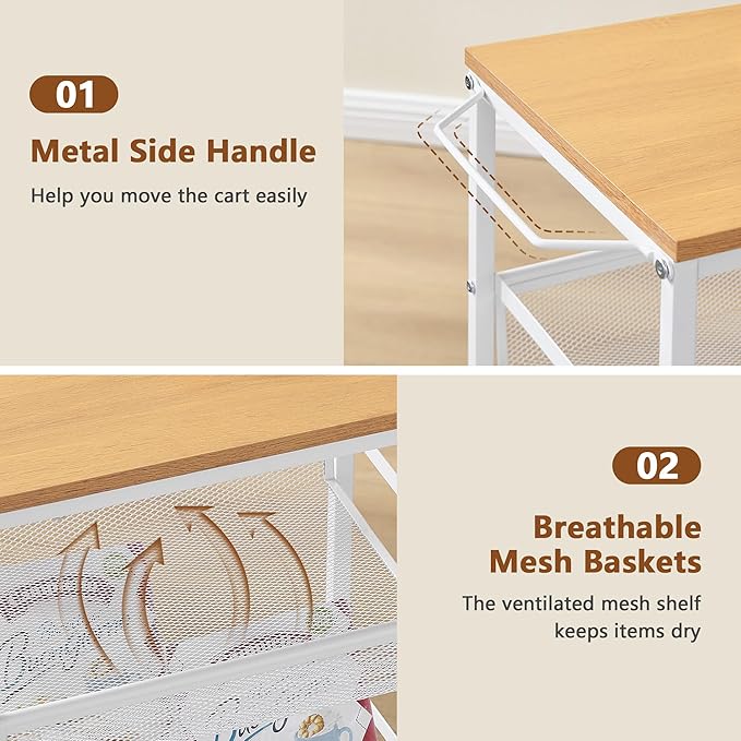 Hoctieon Rolling Storage Cart, 4-Tier Wide Panel Rolling Kitchen Storage Cart - Image 4