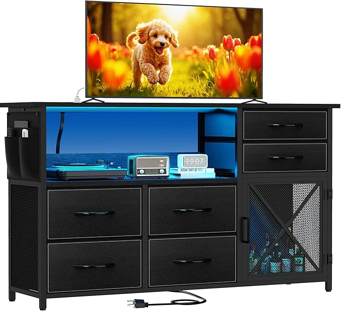 Dresser for Bedroom with LED Lights, TV Stand with Charging Station for 50 inch by SZLHANJZ