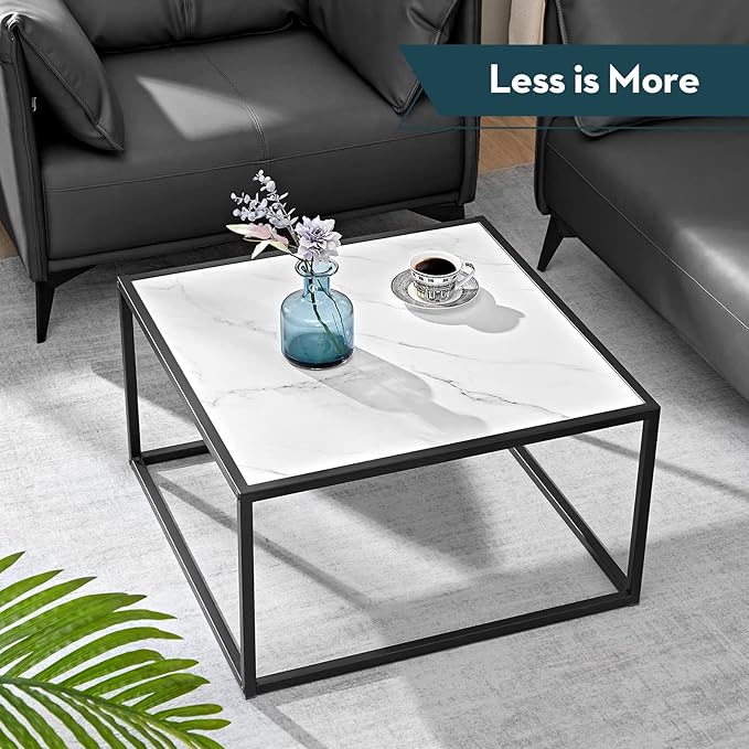 SAYGOER White Coffee Table, Small Square Coffee Table, Modern Center Table - Image 7