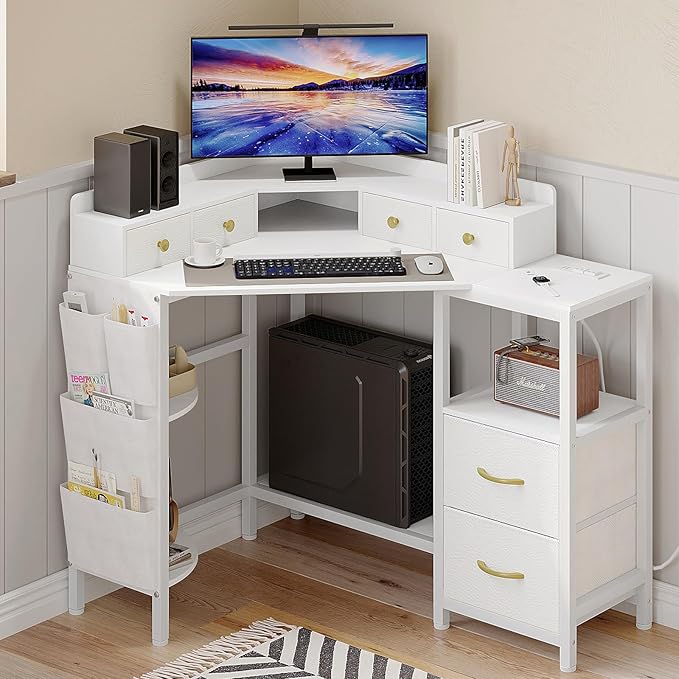 Corner Desk with 6 Drawers Shelves by VENNQD