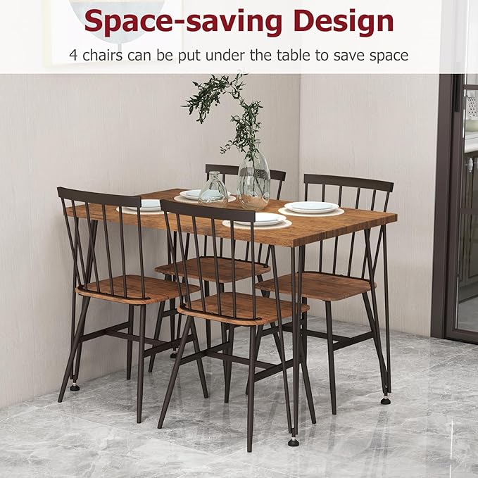 Tangkula Dining Table Set for 4, Kitchen Table and Chairs Set of 4 w/Metal Frame - Image 5