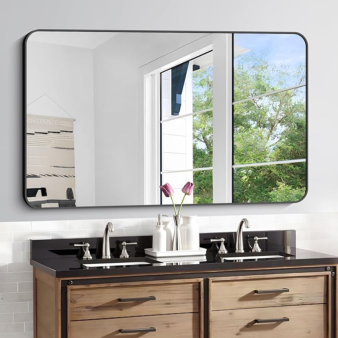Bathroom Mirror, Metal Frame Rounded Corner Vanity Mirror, Large Wall Mounted - Image 6